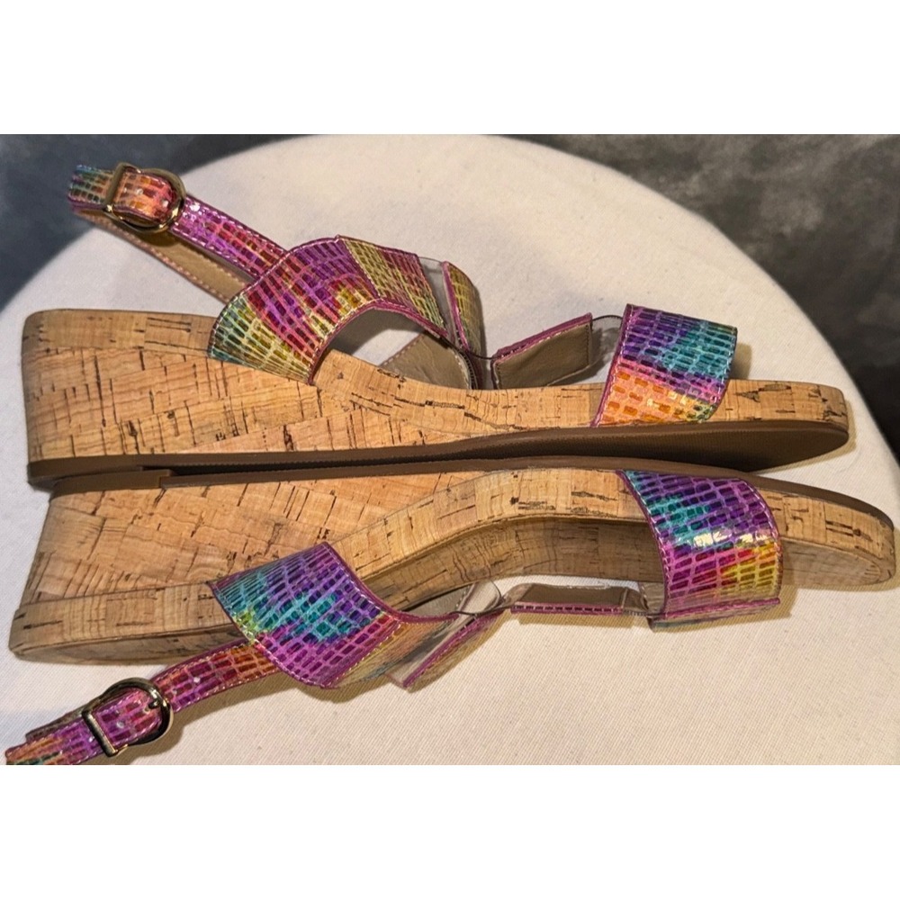 Vaneli Kinna Slingback Wedge Sandal Multi Rainbow Size 8M dopamine artsy vibe - Picture 9 of 11